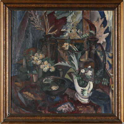 Абрамов Рудольф Федорович. Натюрморт с белым соусником и цветами